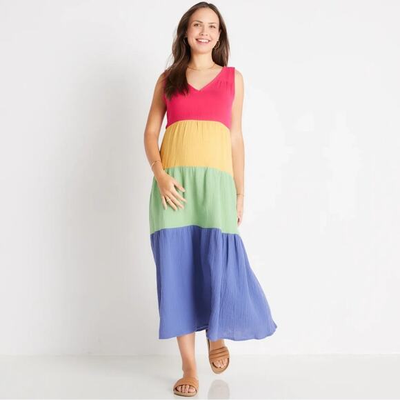 NWT Marine Layer Corinne Maxi Dress in Rainbow Colorblock Size Large Retail $108 - Picture 8 of 11